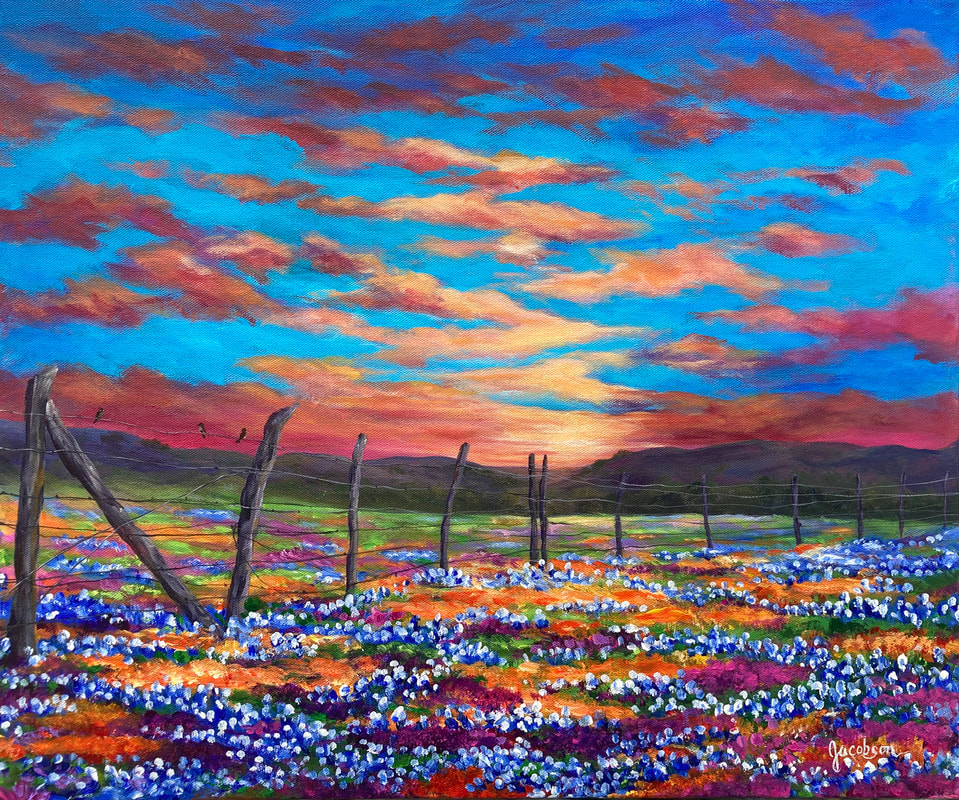 Acrylic Painting Landscape: A Field of Daisies at Sunset Art